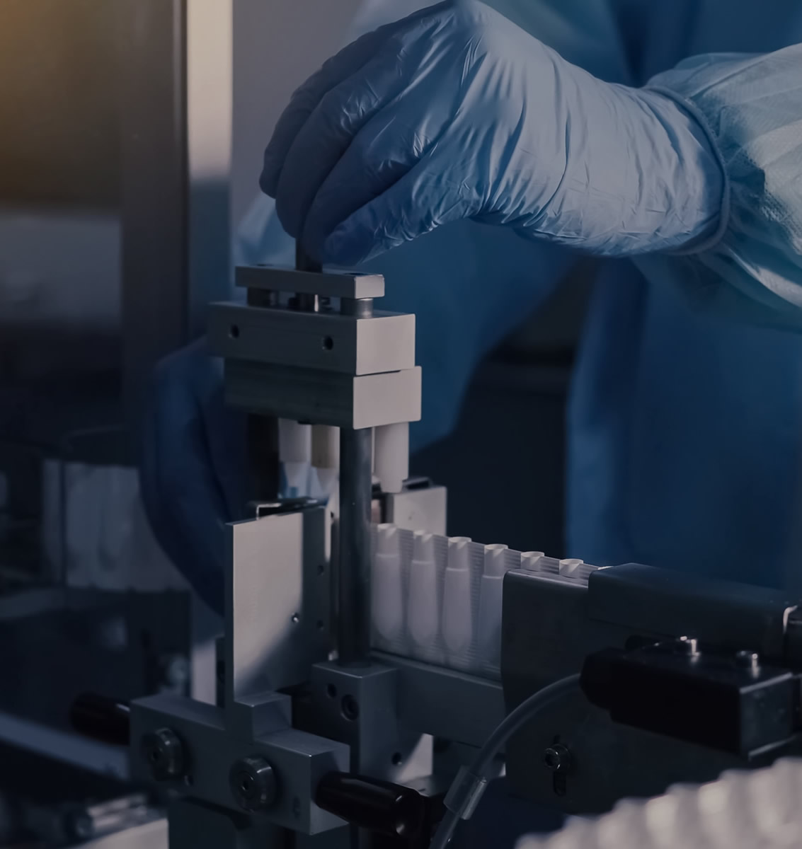 Image of medical vials on a pharmaceutical manufacturing line